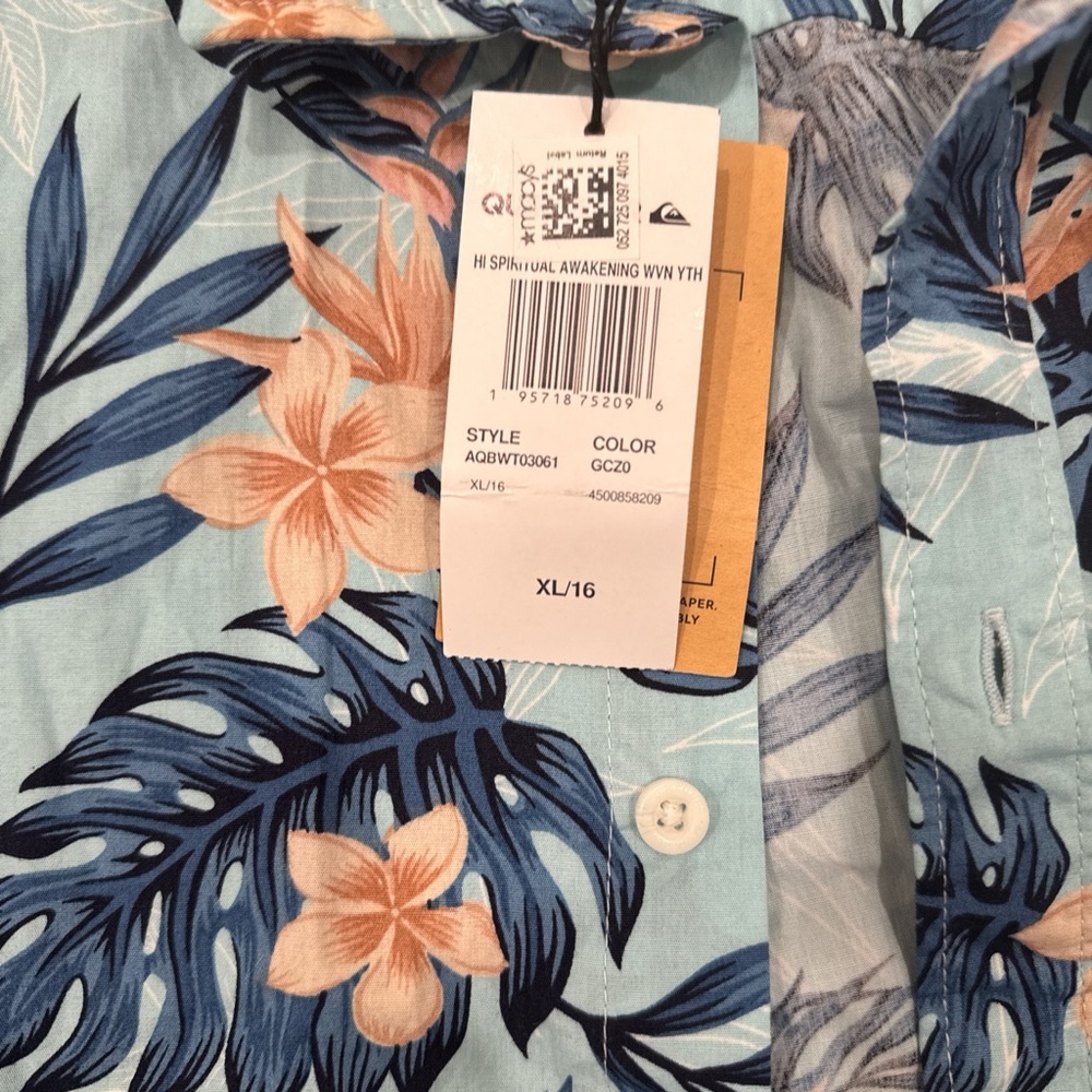 Quiksilver Tropical Blue and Peach Shirt - Picture 2 of 3